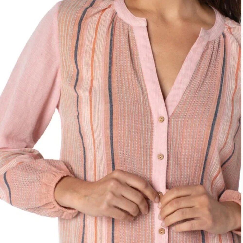 Liverpool Button Front Shirred Blouse | Size Medium - Picture 2 of 8